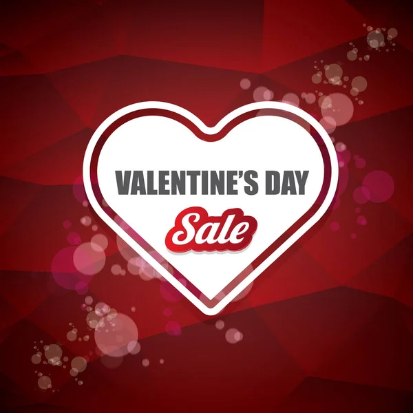 Valentine dia coração forma venda etiqueta ou adesivo no fundo vermelho abstrato com luzes de borrão. Cartaz de vendas de vetor ou modelo de design de banner —  Vetores de Stock