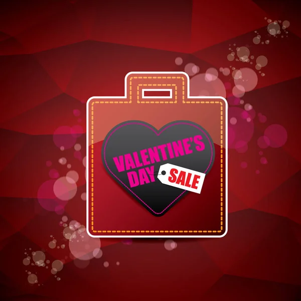 Valentines jour coeur forme vente étiquette ou autocollant sur fond rouge abstrait avec des lumières floues. Modèle d'affiche ou de bannière de vente vectorielle — Image vectorielle