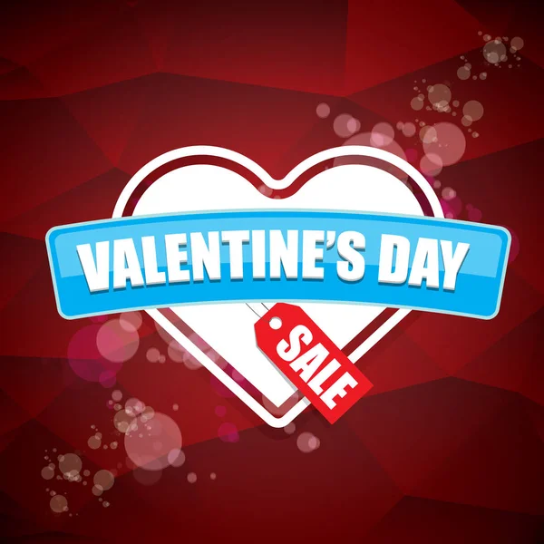 Valentine dia coração forma venda etiqueta ou adesivo no fundo vermelho abstrato com luzes de borrão. Cartaz de vendas de vetor ou modelo de design de banner — Vetor de Stock