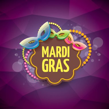 Yeni orleans mardi gras Menekşe vektör arka plan bulanıklık ışıklar, karnaval maskesi ve metin ile vektör. vektör mardi gras partisi veya yağ Salı mor poster tasarım şablonu