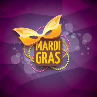 Yeni orleans mardi gras Menekşe vektör arka plan bulanıklık ışıklar, karnaval maskesi ve metin ile vektör. vektör mardi gras partisi veya yağ Salı mor poster tasarım şablonu