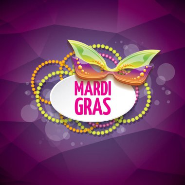 Yeni orleans mardi gras Menekşe vektör arka plan bulanıklık ışıklar, karnaval maskesi ve metin ile vektör. vektör mardi gras partisi veya yağ Salı mor poster tasarım şablonu