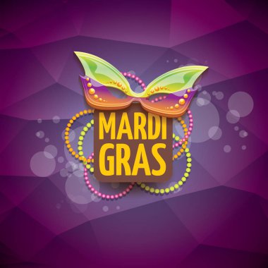 Yeni orleans mardi gras Menekşe vektör arka plan bulanıklık ışıklar, karnaval maskesi ve metin ile vektör. vektör mardi gras partisi veya yağ Salı mor poster tasarım şablonu