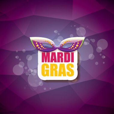 Yeni orleans mardi gras Menekşe vektör arka plan bulanıklık ışıklar, karnaval maskesi ve metin ile vektör. vektör mardi gras partisi veya yağ Salı mor poster tasarım şablonu