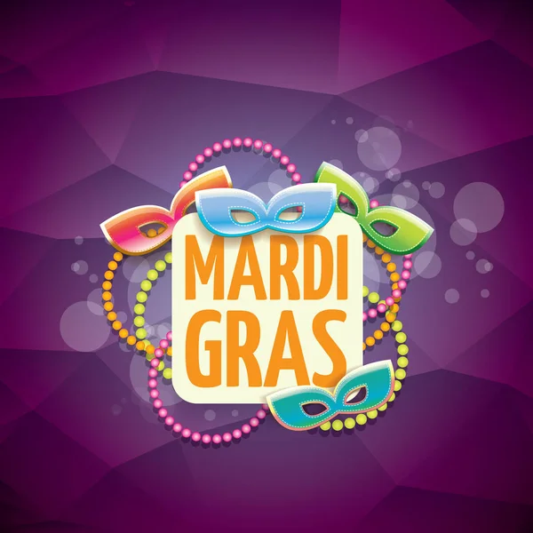 Vector new orleans mardi gras vector violet background with blur lights, carnival mask and text. vector mardi gras party or fat tuesday purple poster design template — Stock Vector