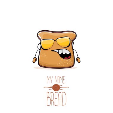 Beyaz arka plan üzerinde izole vektör komik karikatür şirin dilimlenmiş ekmek karakter. Benim adım ekmek kavramı ilişkindir. Funky gıda karakter