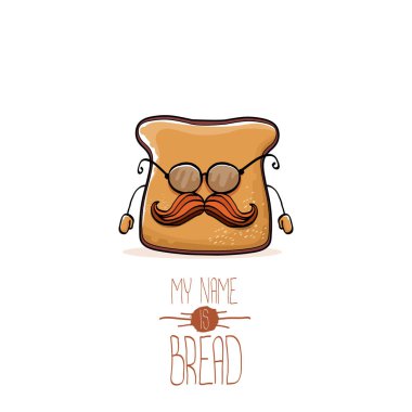 Beyaz arka plan üzerinde izole vektör komik karikatür şirin dilimlenmiş ekmek karakter. Benim adım ekmek kavramı ilişkindir. Funky gıda karakter