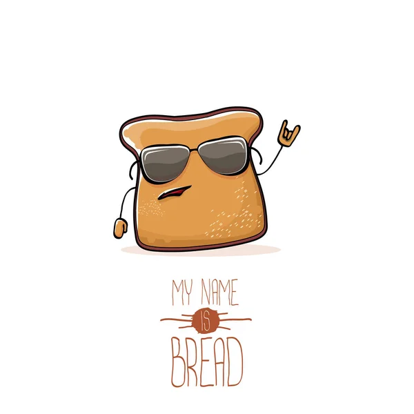 Vector funny cartoon cute sliced bread character isolated on white background. My name is bread concept illustration. funky food character — Stock Vector