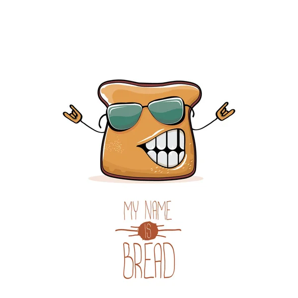 Vector grappige schattig gesneden brood stripfiguur geïsoleerd op een witte achtergrond. Mijn naam is brood concept illustratie. funky voedsel karakter — Stockvector