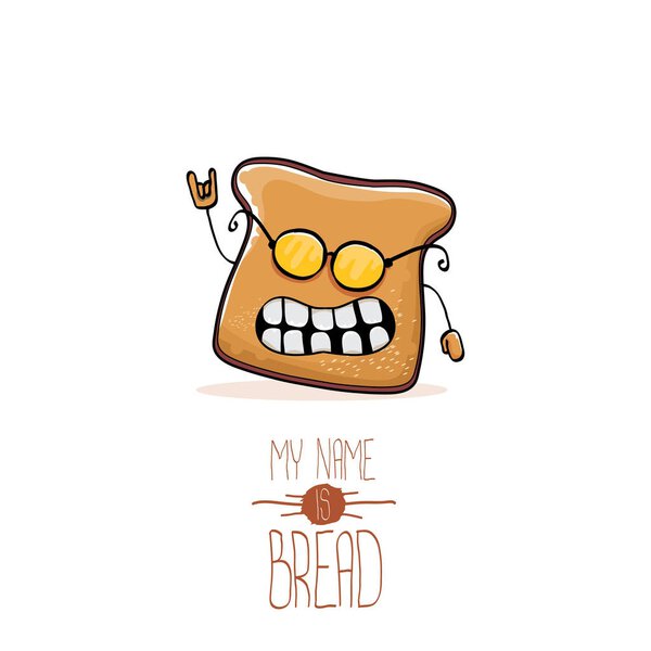 вектор смешной мультфильм милый нарезанный хлеб персонаж изолирован на белом фоне. Меня зовут Хлебная концепция иллюстрация. Funky food character
