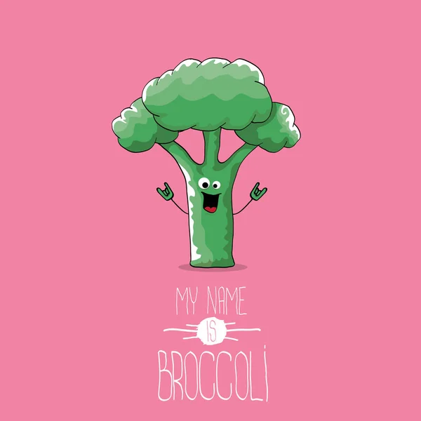 Vector grappige cartoon schattig groen glimlachend broccoli karakter geïsoleerd op roze achtergrond. — Stockvector