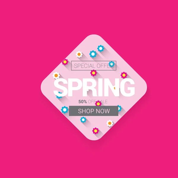 Vector spring sale design template banner or tag on pink background. Abstract spring sale pink label or background with beautiful flowers — Stock Vector