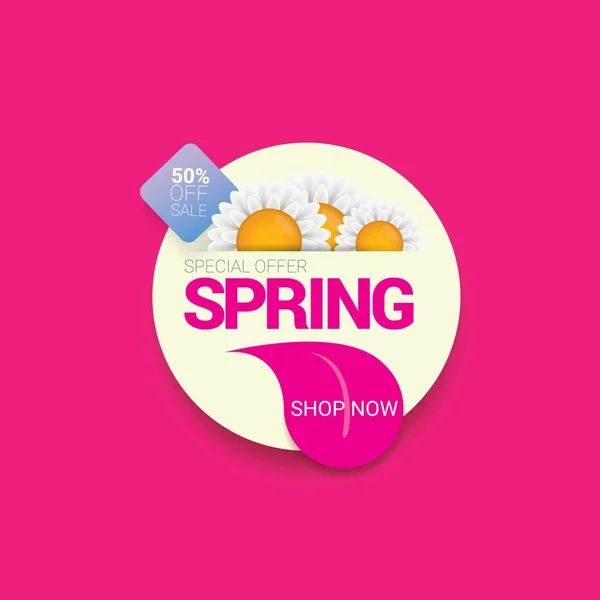 Vecteur printemps vente modèle bannière ou étiquette sur fond rose. Abstrait printemps vente étiquette rose ou fond avec de belles fleurs — Image vectorielle