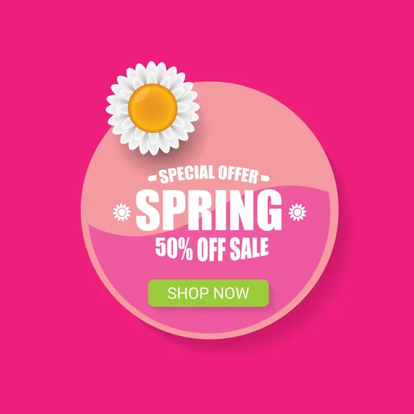 Vektor Spring Sale Design Template Banner oder Tag auf rosa Hintergrund. abstrakte Frühlingsverkauf rosa Etikett oder Hintergrund mit schönen Blumen — Stockvektor