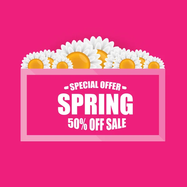 Vektor Spring Sale Design Template Banner oder Tag auf rosa Hintergrund. abstrakte Frühlingsverkauf rosa Etikett oder Hintergrund mit schönen Blumen — Stockvektor