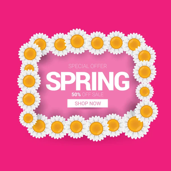 Vector spring sale design template banner or tag on pink background. Abstract spring sale pink label or background with beautiful flowers — Stock Vector