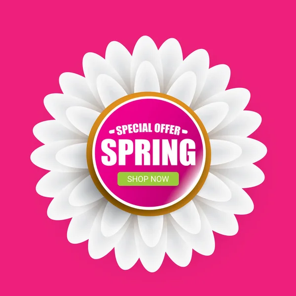 Vecteur printemps vente modèle bannière ou étiquette sur fond rose. Abstrait printemps vente étiquette rose ou fond avec de belles fleurs — Image vectorielle