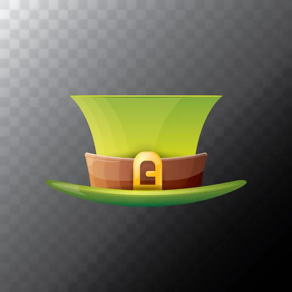 Vector saint patricks day green glossy hat clover isolated on transparent background. vector vintage leprechaun green cartoon hat — Stock Vector