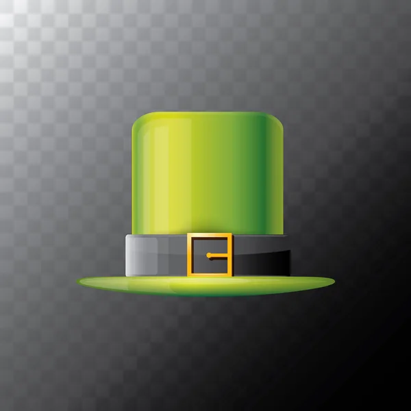 Vector saint patricks day green glossy hat clover isolated on transparent background. vector vintage leprechaun green cartoon hat — Stock Vector