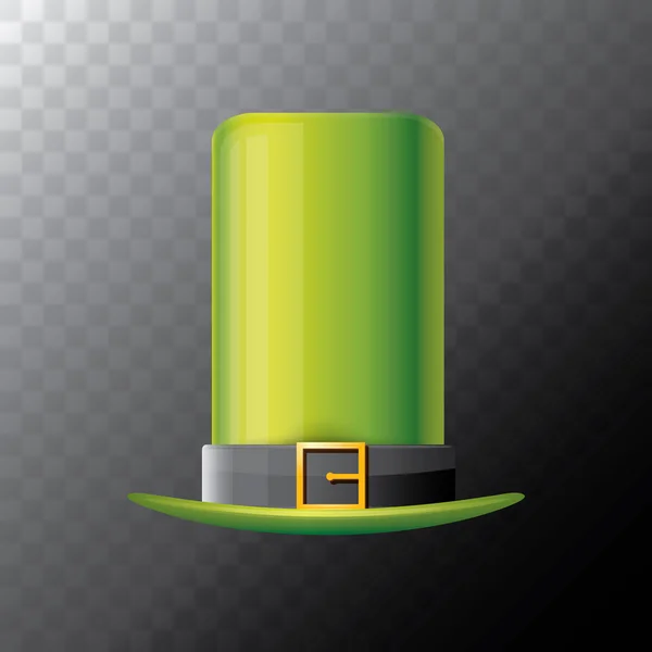 세인트 패 날 녹색 광택 모자 클로버 투명 한 배경에 고립 된 벡터. 벡터 빈티지 요정 녹색 만화 모자 — 스톡 벡터