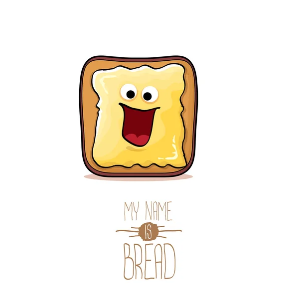 Vettore funky cartone animato carino bianco affettato pane tostato personaggio con burro isolato su sfondo bianco. Mi chiamo illustrazione del concetto di pane. personaggio cibo funky — Vettoriale Stock