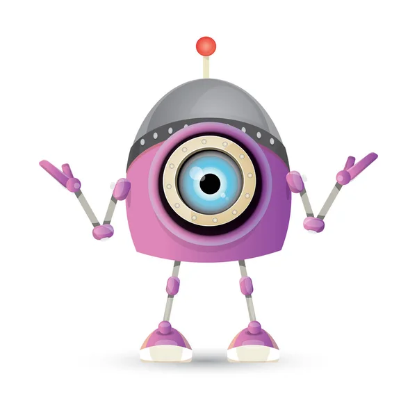 Vektor lustig Cartoon lila freundliche Roboterfigur isoliert auf weißem Hintergrund. Kinder 3D Roboter Spielzeug. Chat-Bot-Symbol — Stockvektor