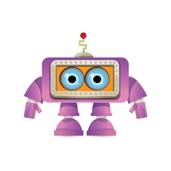 Вектор смішний мультяшний фіолетовий дружній робот персонаж ізольований на білому тлі. Діти 3d іграшка роботів. значок чату бота — стоковий вектор