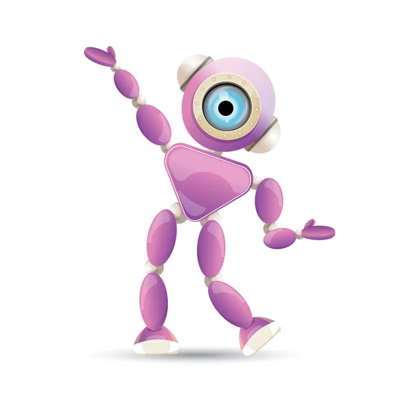 पांढरा पार्श्वभूमीवर वेगळे वेक्टर मजेदार कार्टून जांभळा अनुकूल रोबोट वर्ण. मुले 3 डी रोबोट टॉय. चॅट बॉट चिन्ह — स्टॉक व्हेक्टर