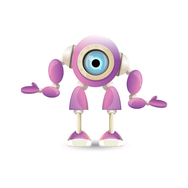 Вектор смешной мультфильм фиолетовый дружественный персонаж робота изолированы на белом фоне. Дети 3D игрушки робота. Chat bot icon — стоковый вектор