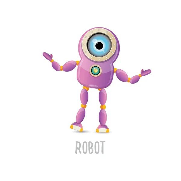 Vector rolig tecknad lila vänlig robot karaktär isolerad på vit bakgrund. Kids 3d robot leksak. chattikonen bot — Stock vektor