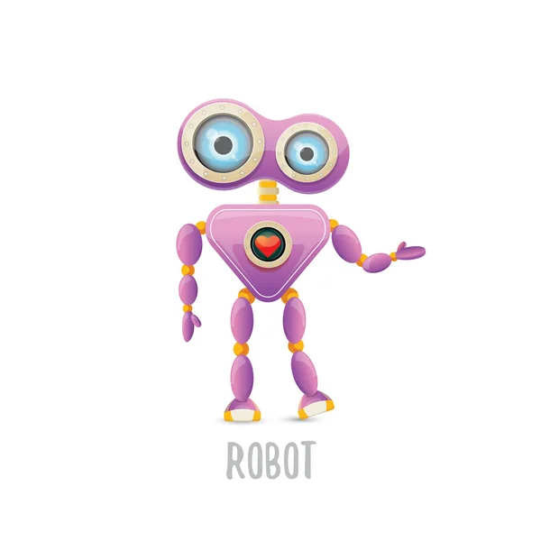 Vektor lustig Cartoon lila freundliche Roboterfigur isoliert auf weißem Hintergrund. Kinder 3D Roboter Spielzeug. Chat-Bot-Symbol — Stockvektor