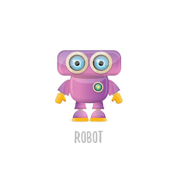 Vector divertido dibujo animado carácter robot amigable púrpura aislado sobre fondo blanco. Niños 3d robot juguete. icono de bot de chat — Archivo Imágenes Vectoriales