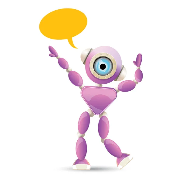Vector engraçado desenho animado roxo amigável personagem robô isolado no fundo branco. Crianças brinquedo robô 3d. ícone de bot de chat — Vetor de Stock