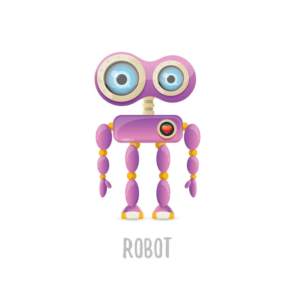 Vector divertido dibujo animado carácter robot amigable púrpura aislado sobre fondo blanco. Niños 3d robot juguete. icono de bot de chat — Archivo Imágenes Vectoriales