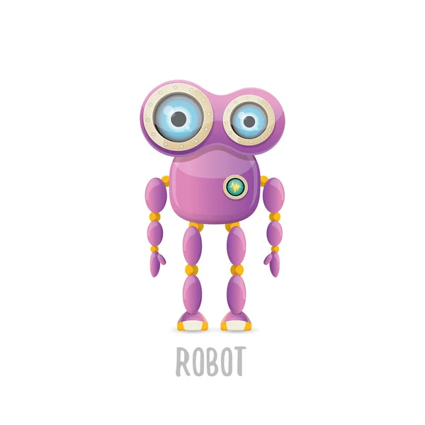 Vector divertido dibujo animado carácter robot amigable púrpura aislado sobre fondo blanco. Niños 3d robot juguete. icono de bot de chat — Archivo Imágenes Vectoriales