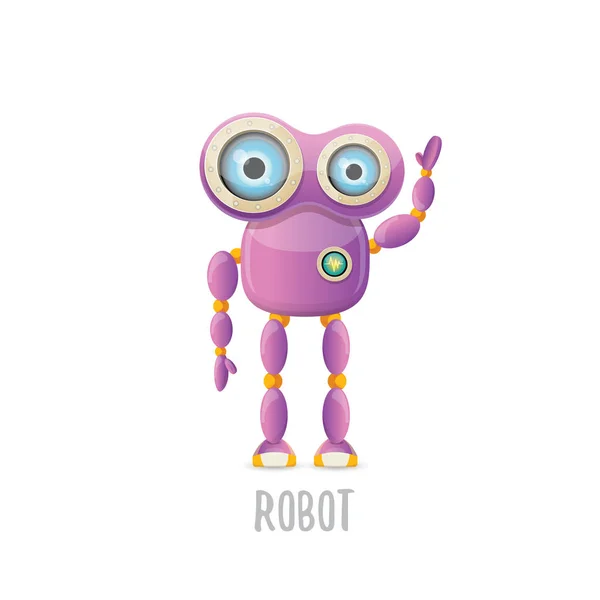 Vector divertido dibujo animado carácter robot amigable púrpura aislado sobre fondo blanco. Niños 3d robot juguete. icono de bot de chat — Archivo Imágenes Vectoriales