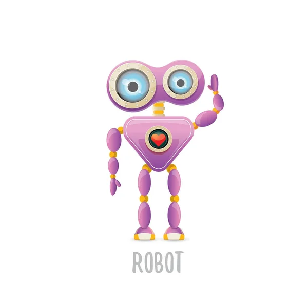 Vector divertido dibujo animado carácter robot amigable púrpura aislado sobre fondo blanco. Niños 3d robot juguete. icono de bot de chat — Archivo Imágenes Vectoriales