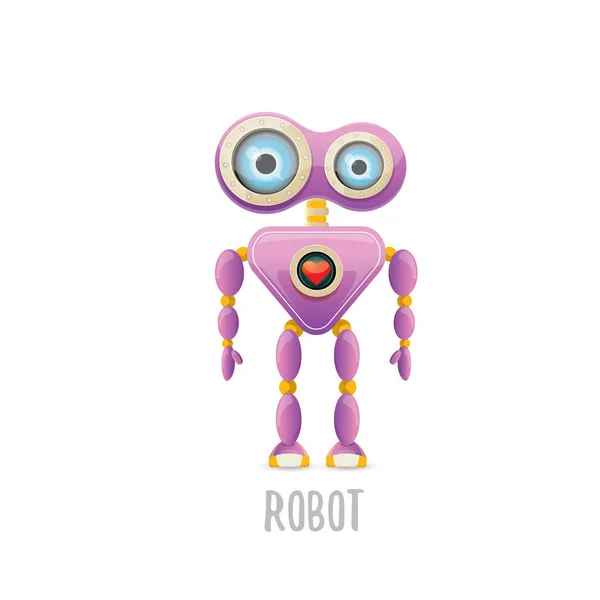 Vector divertido dibujo animado carácter robot amigable púrpura aislado sobre fondo blanco. Niños 3d robot juguete. icono de bot de chat — Archivo Imágenes Vectoriales