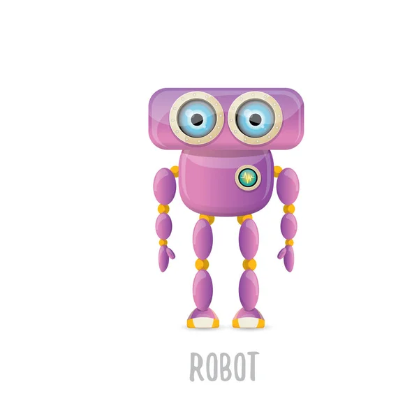 Komik karikatür mor dostu robot karakter beyaz arka plan üzerinde izole vektör. 3D robot oyuncak çocuklar. sohbet bot simgesi — Stok Vektör