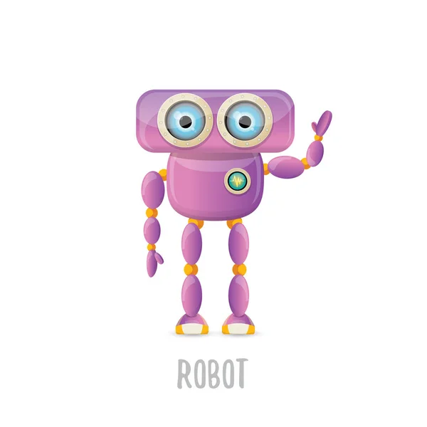 Vector funny cartoon purple friendly robot character isolated on white background. Kids 3d robot toy. chat bot icon — Stock Vector