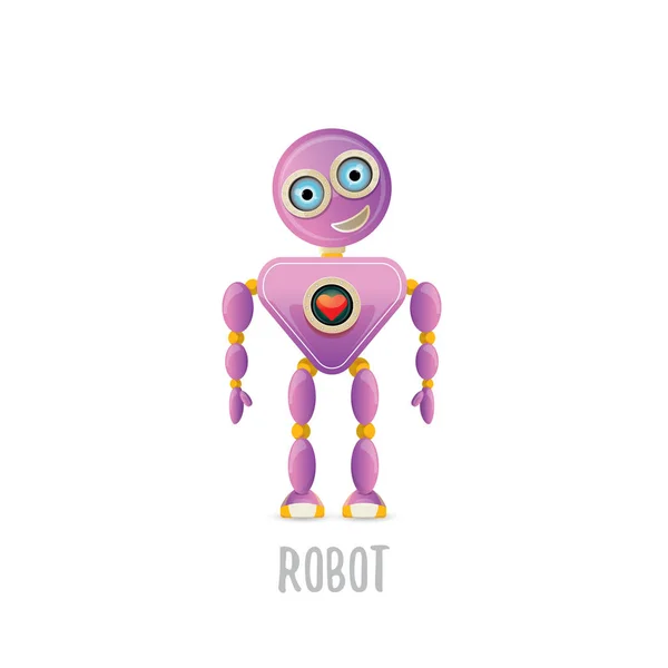 Vector engraçado desenho animado roxo amigável personagem robô isolado no fundo branco. Crianças brinquedo robô 3d. ícone de bot de chat — Vetor de Stock