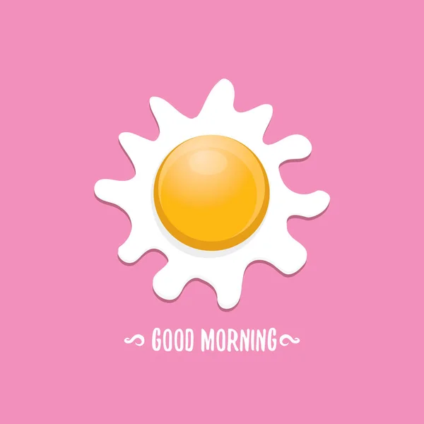 目玉焼きのベクトル図です。おはよう概念。ピンクの背景を置くフラット揚げ卵の中央にオレンジ色の卵黄と揚げ鶏の卵を朝食します。. — ストックベクタ