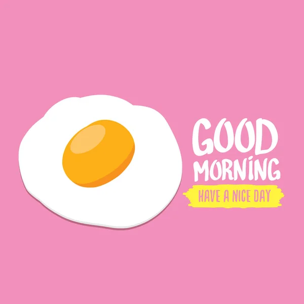 튀긴 계란 벡터 일러스트입니다. 안녕하세요 개념입니다. 플랫 핑크 배경에 누워 튀긴된 달걀의 중심에서 오렌지 노 른 자와 닭 튀김된 계란을 아침 식사. — 스톡 벡터