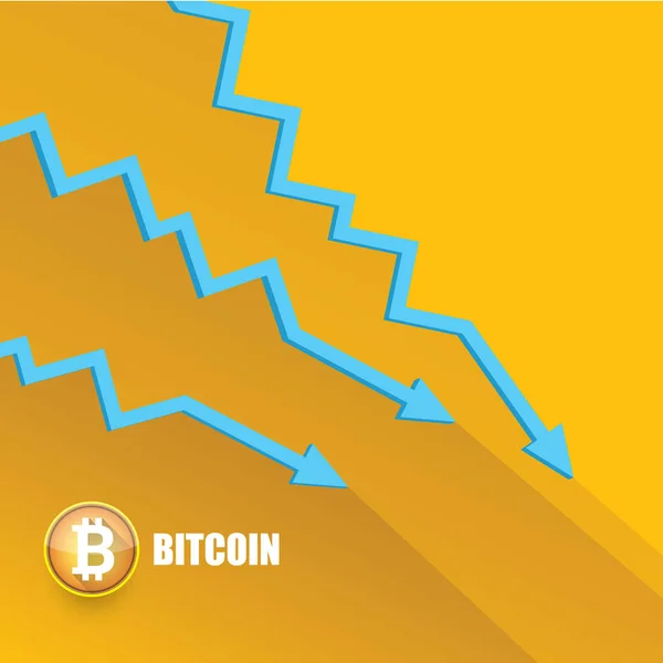 Vektör bitcoin pazar kazasında grafik turuncu arka plan üzerinde. Bitcoin hype kavramı vektör illusrtation boşluk fo metin ile. bitcoin amortisman. — Stok Vektör