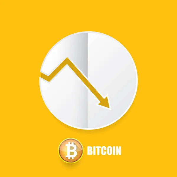 Vettore bitcoin grafico crash del mercato su sfondo arancione. Bitcoin hype concetto vettoriale illusione con spazio vuoto fo testo. ammortamento di bitcoin . — Vettoriale Stock