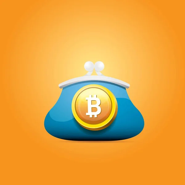 Vektor blaue Bitcoin-Brieftasche mit Münzen isoliert auf orangefarbenem Hintergrund. Geschäftskonzept Bitcoin — Stockvektor