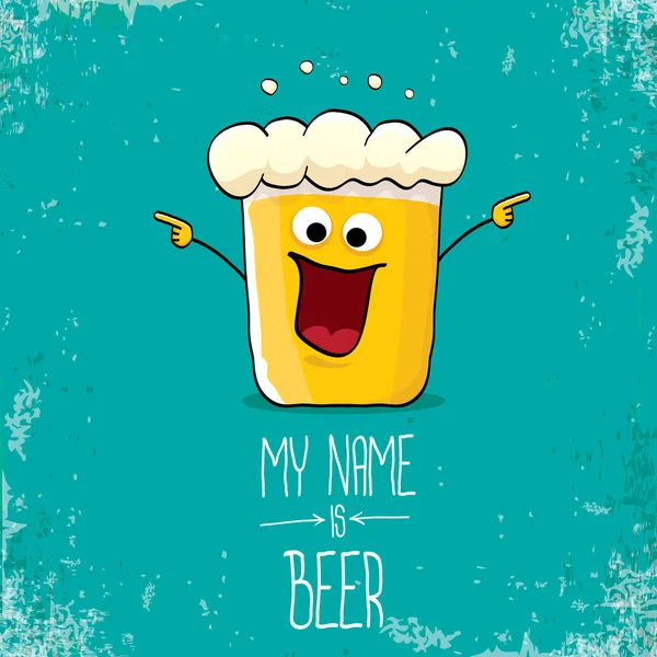 Διάνυσμα κινουμένων σχεδίων funky φρέσκια μπύρα ποτήρι χαρακτήρα απομονώνονται σε grunge azure background.vector ετικέτα κόμικς μπύρας ή αφίσα — Διανυσματικό Αρχείο