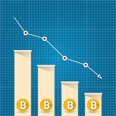 vektör bitcoin pazar kazasında grafik blueprint arka plan üzerinde. Bitcoin hype kavramı vektör illusrtation boşluk fo metin ile. Amortisman bitcoin. Bitcoin fiyat düşer