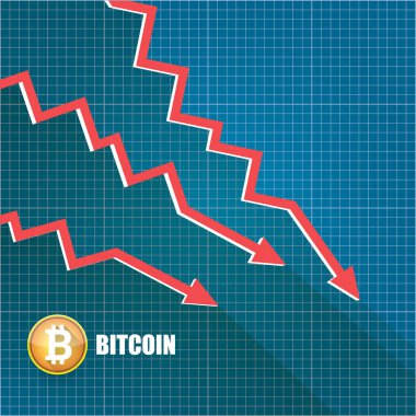 vektör bitcoin pazar kazasında grafik blueprint arka plan üzerinde. Bitcoin hype kavramı vektör illusrtation boşluk fo metin ile. Amortisman bitcoin. Bitcoin fiyat düşer