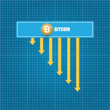 vektör bitcoin pazar kazasında grafik blueprint arka plan üzerinde. Bitcoin hype kavramı vektör illusrtation boşluk fo metin ile. Amortisman bitcoin. Bitcoin fiyat düşer
